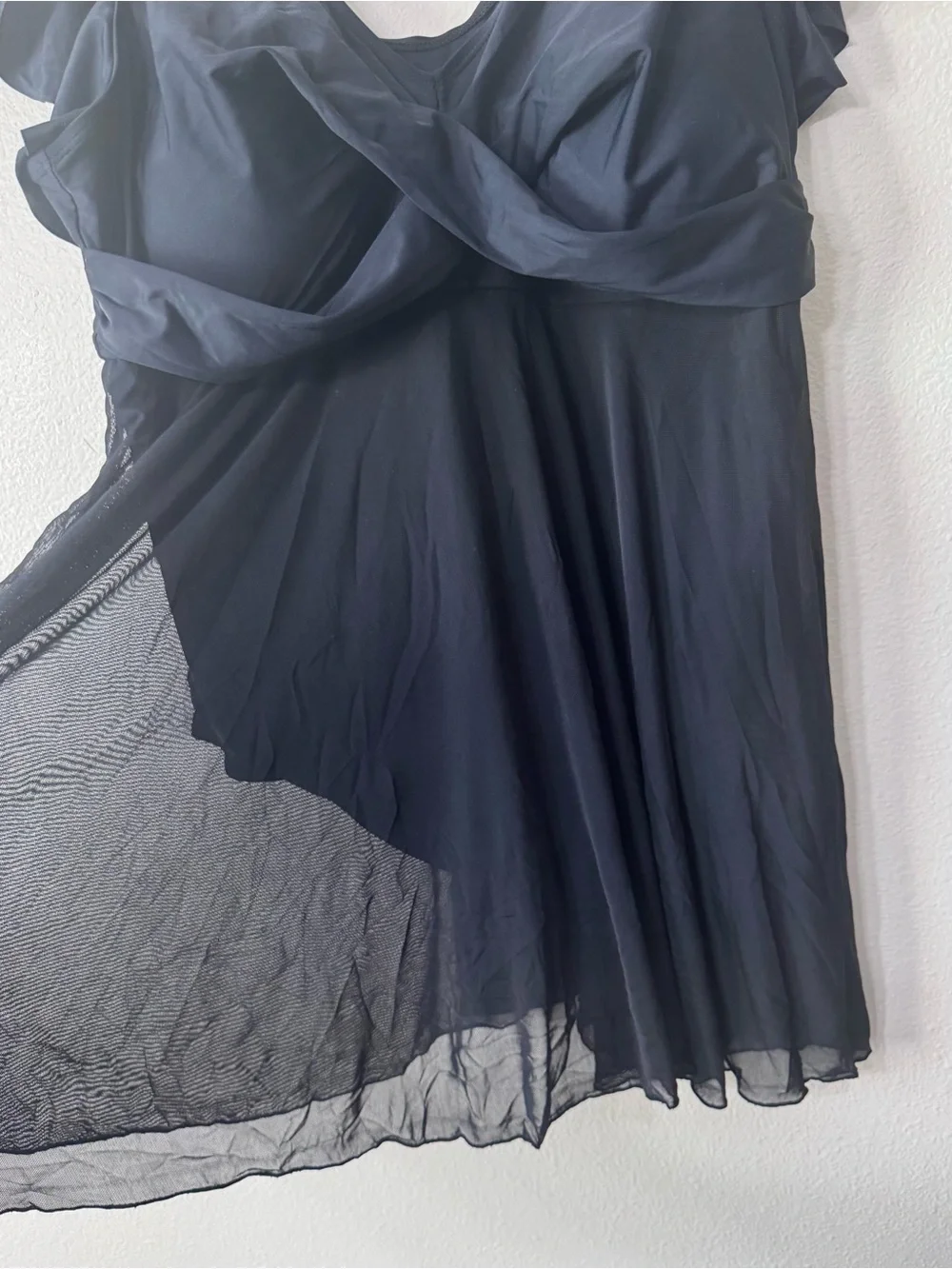 Women’s 4XL Navy Blue Flutter Sleeve Mesh Swim Dress One Piece Swimsuit